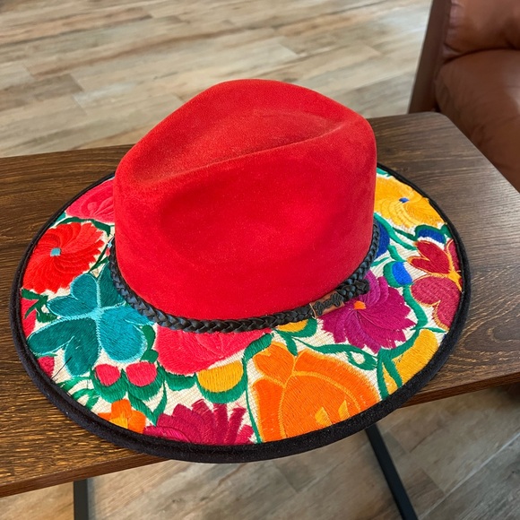Vibrant Red Floral Embroidered Hat main image 5